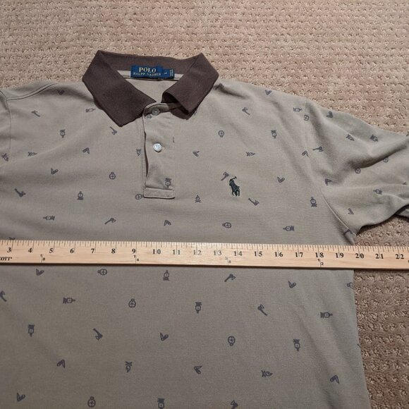 Polo Ralph Lauren Men's Large (Medium) Polo Shirt Brown Hunting Camping AOP - Picture 7 of 8